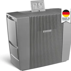 Humidificateur purificateur 2-en-1 avec technologie VentWave 3D. Filtre HEPA H14 certifié salle blanche DIN EN 1822. Stérilisation UVC 99